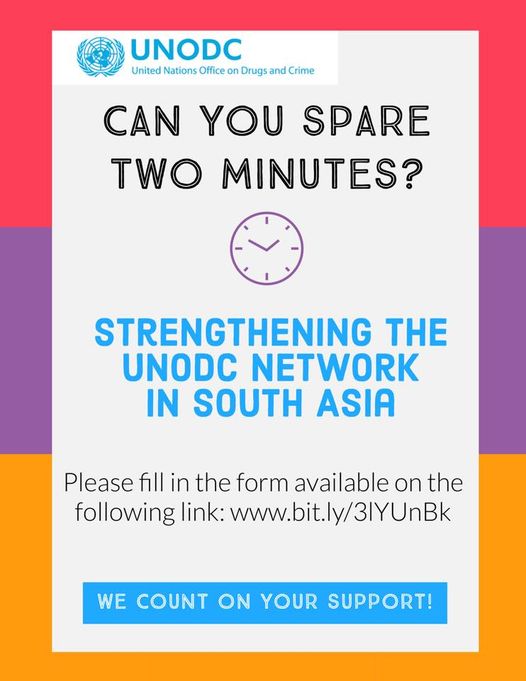 A poster appealing to readers to fill an online form and join the UNODC Network in South Asia