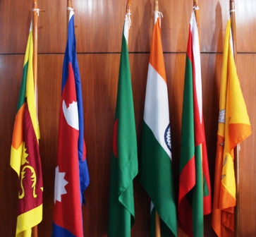 Flags of Sri Lanka, Nepal, Bangladesh, India, Maldives and Bhutan placed together